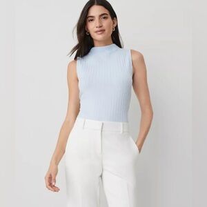 Ann Taylor Light Blue Ribbed Knit Ruffle Sleeve Tank Top XL 🦋